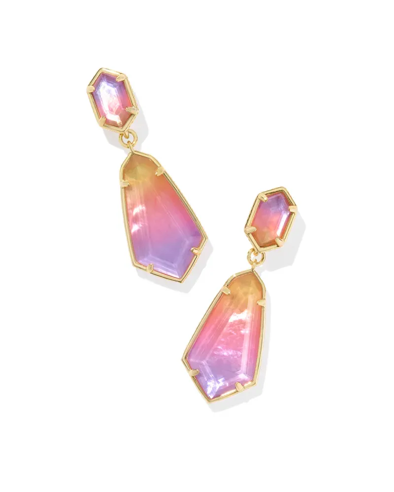 Hallie Convertible Drop Earrings Gold Purple Watercolor Illusion