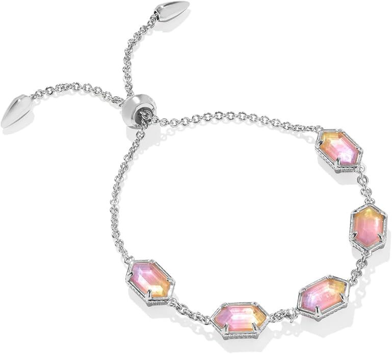 Hallie Delicate Chain Bracelet Rhodium Sunrise Watercolor Illusion