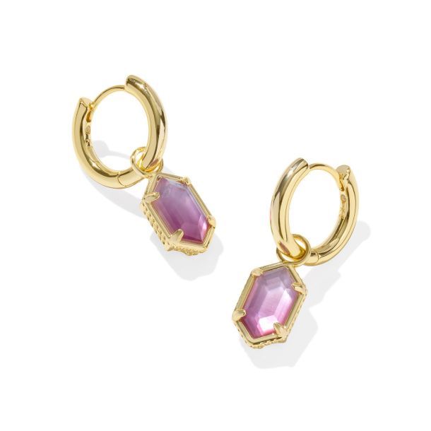 Hallie Huggie Earrings Gold Purple Watercolor Illusion