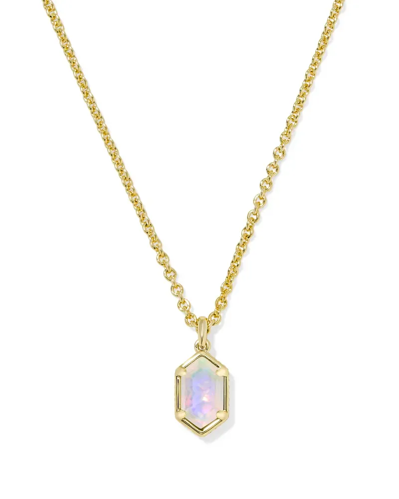 Hallie Short Pendant Necklace Gold Opalite Illusion