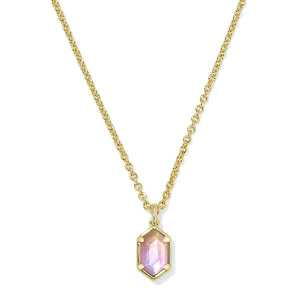 Hallie Short Pendant Necklace Gold Sunrise Watercolor Illusion
