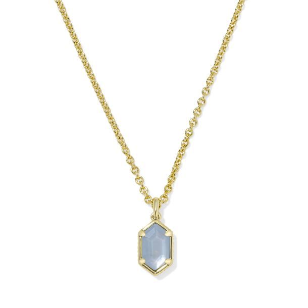 Hallie Short Pendant Necklace Gold Sky Blue MOP
