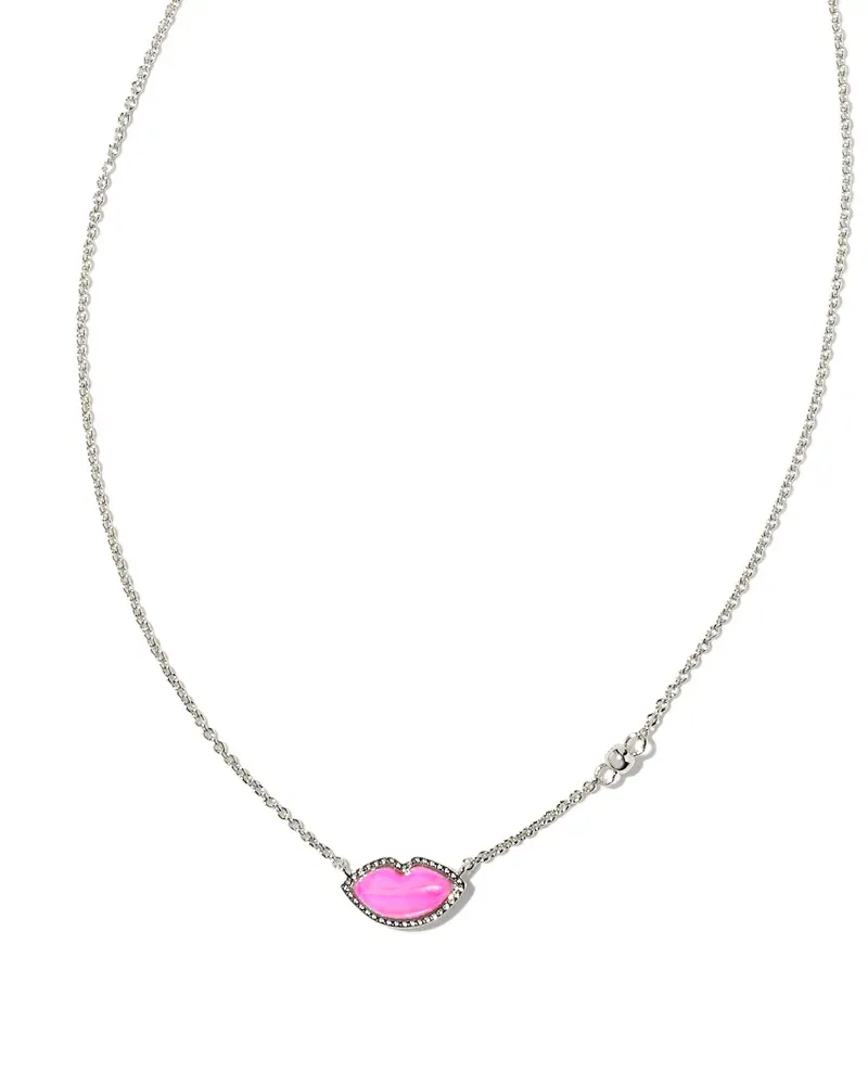 Lips Pendant Necklace Rhodium Hot Pink MOP