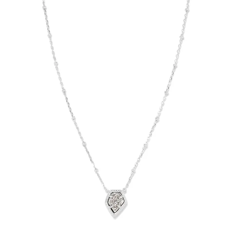 Tessa Framed Rhodium Pendant Necklace in Platinum Drusy