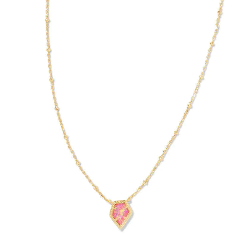 Tessa Framed Gold Luster Pendant Necklace in Rose Pink Opal