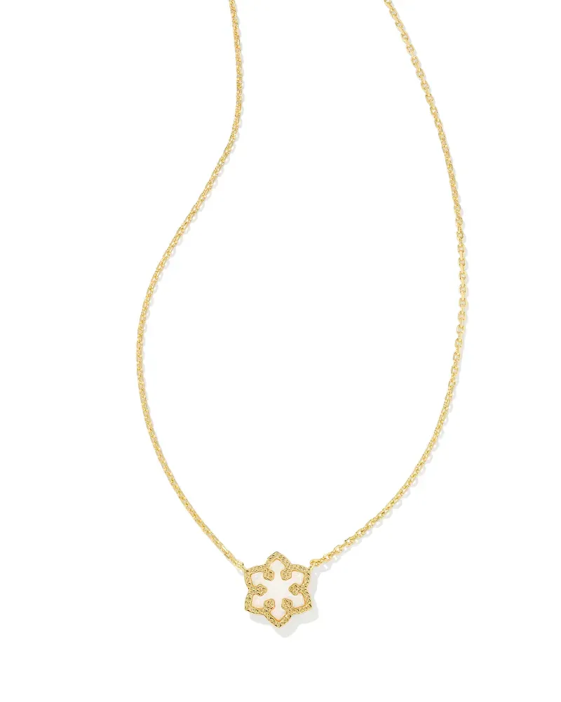 Snowflake Gold Pendant Necklace White Opal