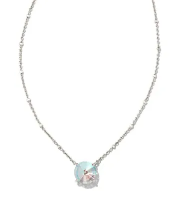 Jolie Short Pendant Necklace Rhodium Dichroic Glass