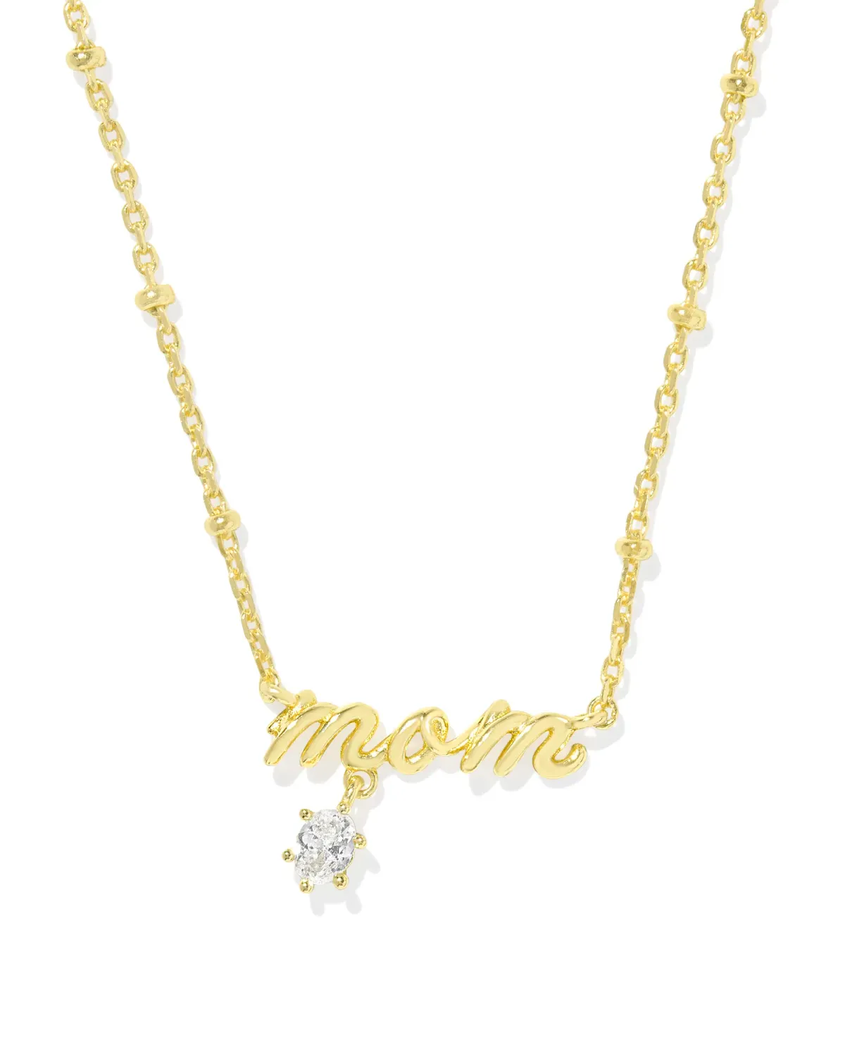 Mom Crystal Pendant Necklace Gold Metal