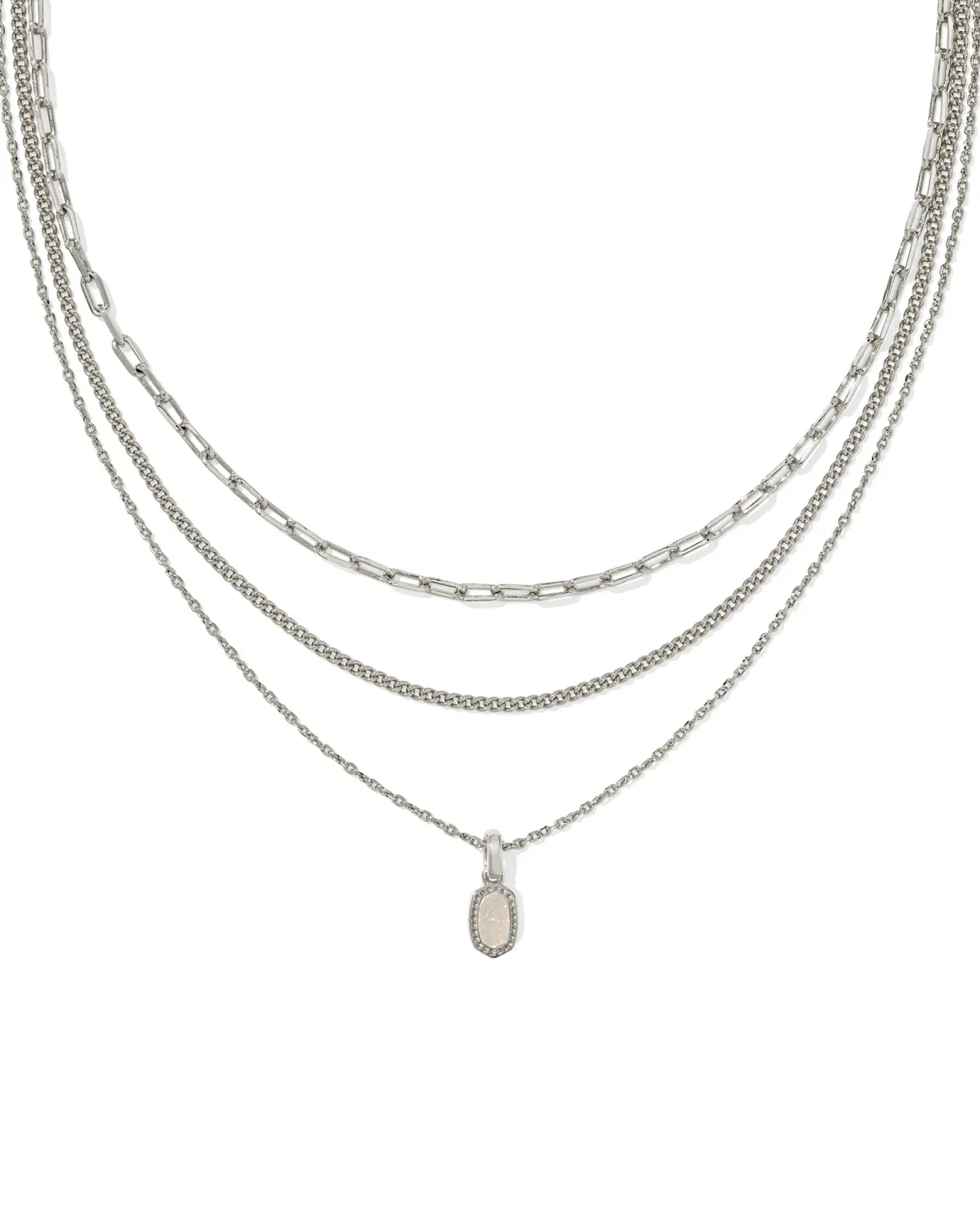 Mini Elisa Triple Strand Necklace Rhodium Iridescent Drusy