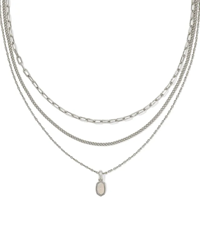 Mini Elisa Triple Strand Necklace Rhodium Iridescent Drusy
