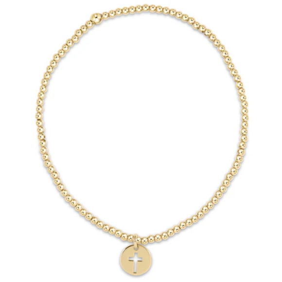 Classic Gold 3mm Bead Bracelet Signature Cross Gold Disc