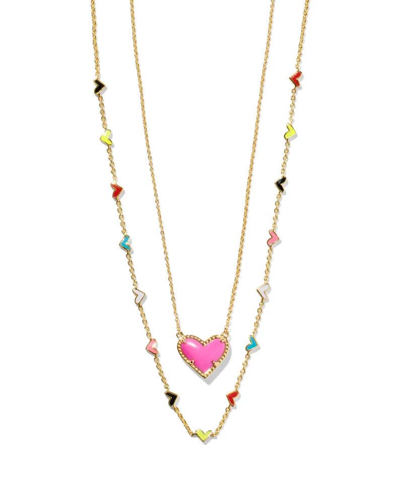 Ari Haven Heart Necklace Gift Set Gold Neon Pink