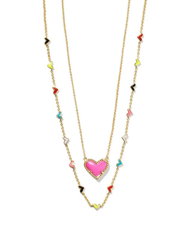 Ari Haven Heart Necklace Gift Set Gold Neon Pink
