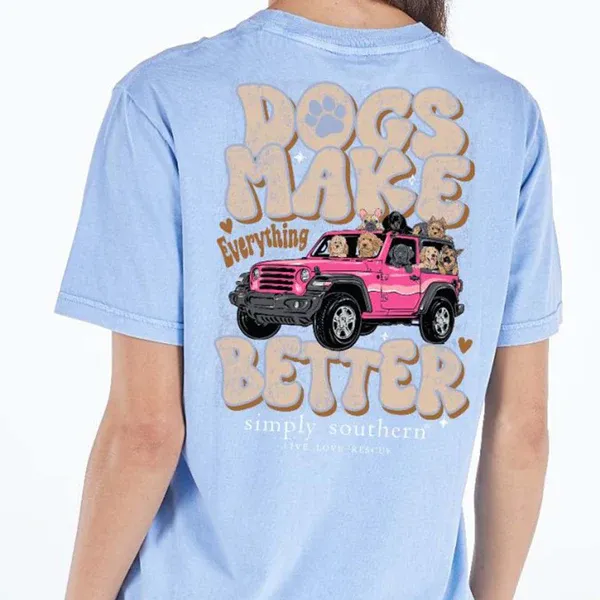 Dogs Make Everything Better Short Sleeve T Shirt Washed Blue