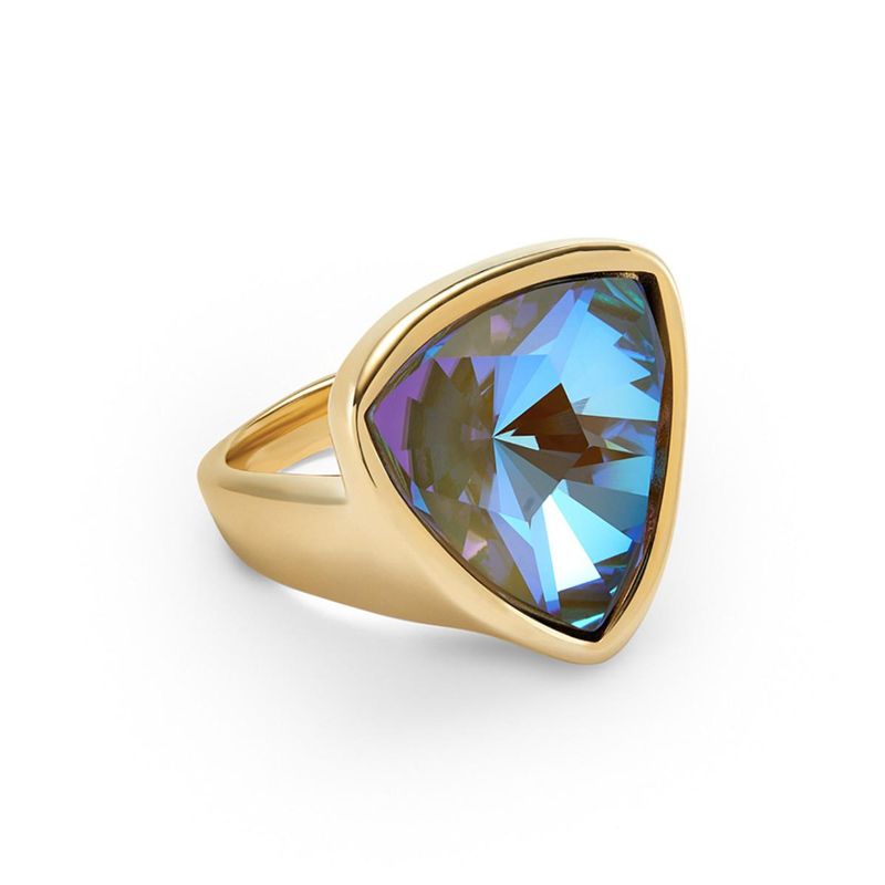 Ser Camaleónica Ring Gold with Clear Blue Crystals Size 8.5