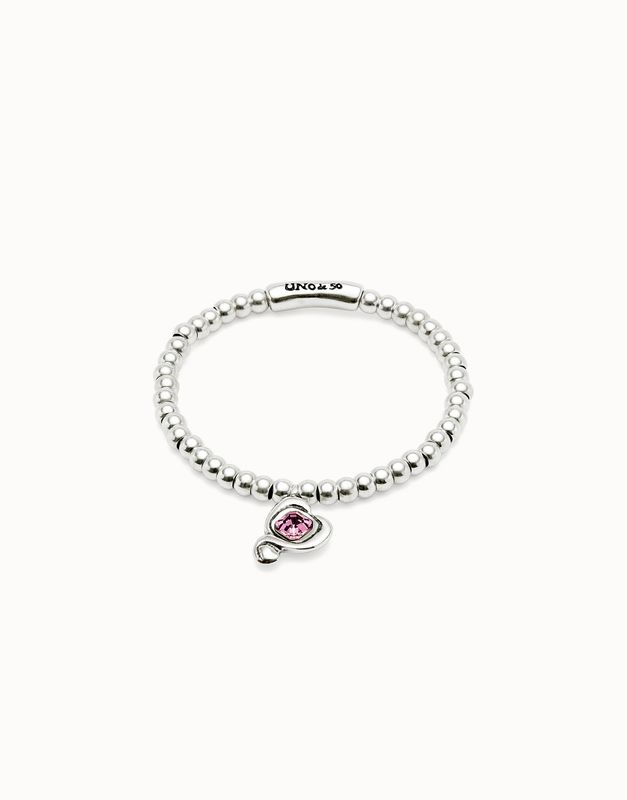 Ser Expresiva Silver Beaded Bracelet w/ Pink Stone Charm Medium