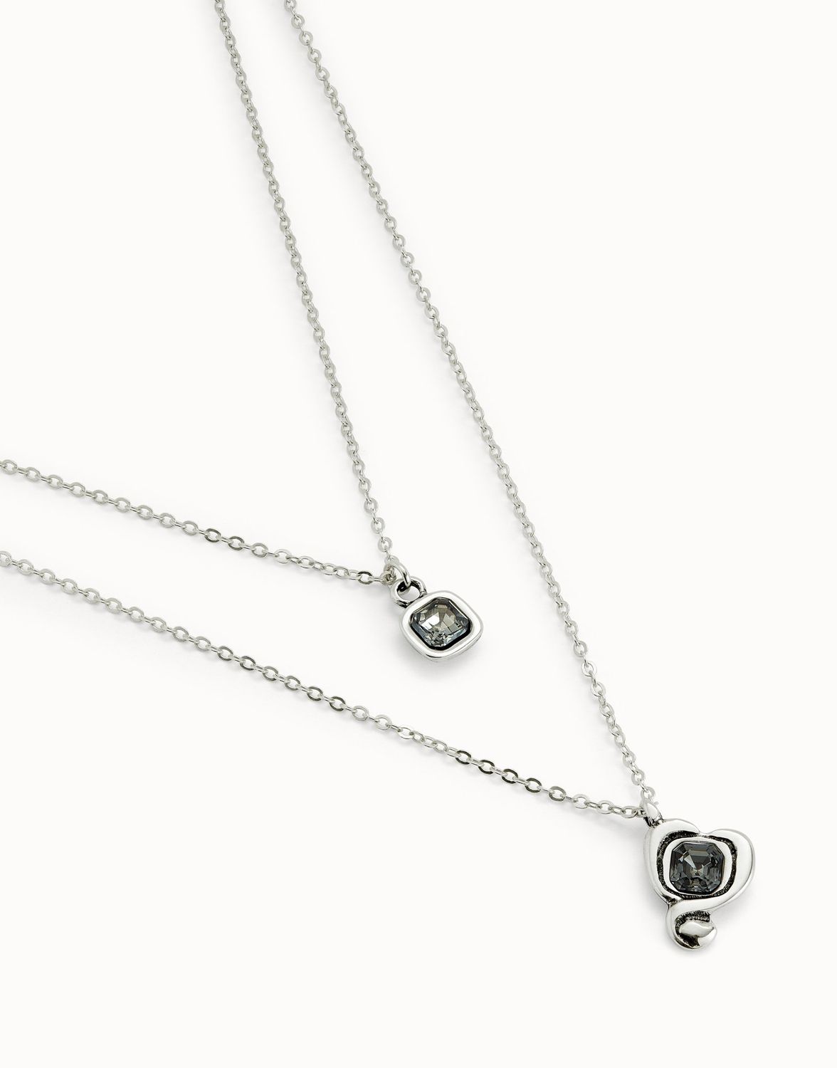 Ser Expresiva Double Chain Strand Necklace w/ Grey Stone Charms