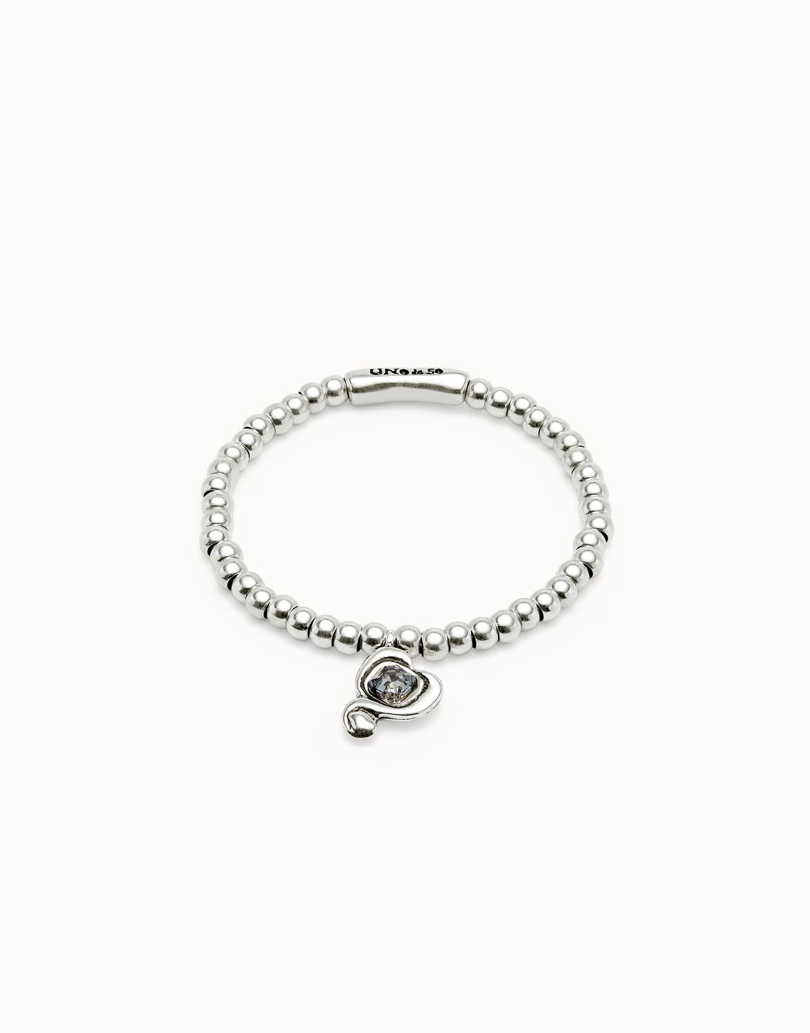 Ser Expresiva Silver Beaded Bracelet w/ Grey Stone Charm