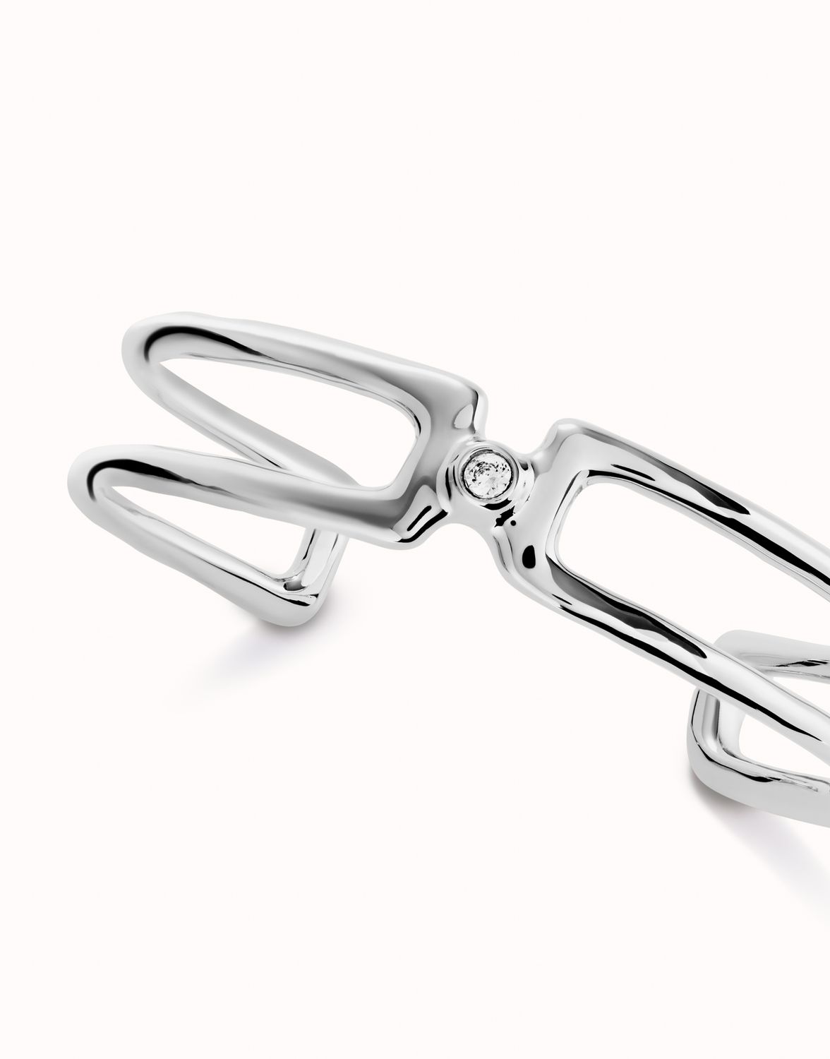 Ser Indomitable Silver Double Band Cuff Bracelet w/Stone Medium
