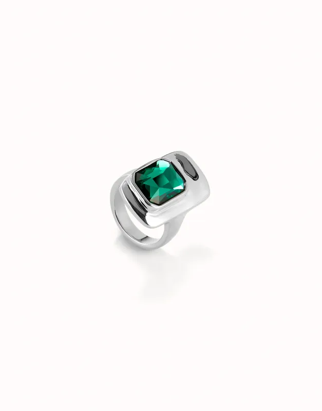 Ser Magnetica Silver Geometric Stacked Rectangle w/Green Stone Ring Sz. 8.5