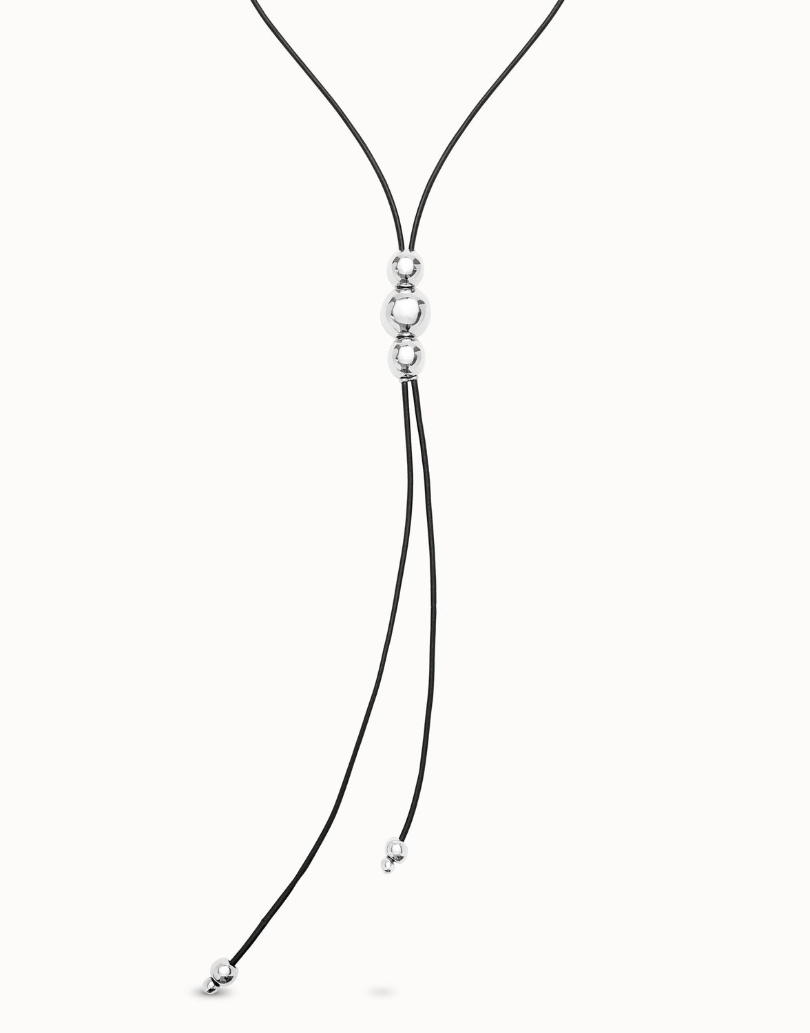 Ser Intrepida Lariat Necklace Leather/Triple Silver Orbs