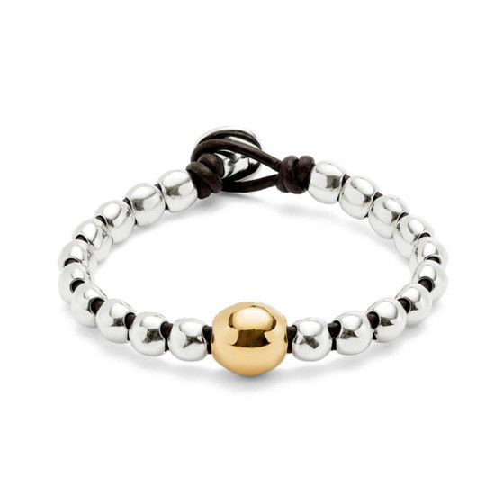Ser Intrepida Silver Bead Bracelet w/Gold Orb Large