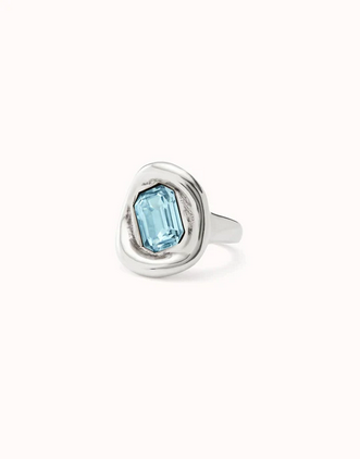 Ser Valiente Sterling silver-plated ring with blue  crystal Size 8.5 US