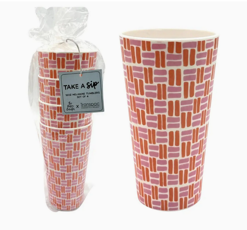 Melamine Plaid Tumblers S/4