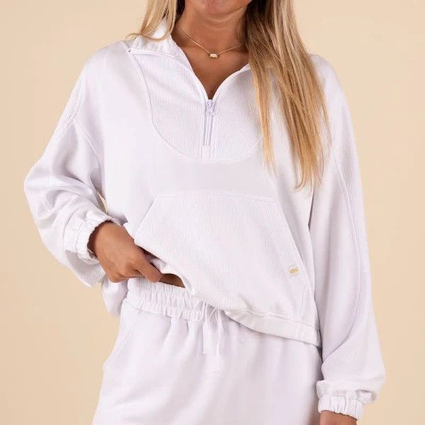 Simply Southern Quarter Zip, Color: White, Size: L