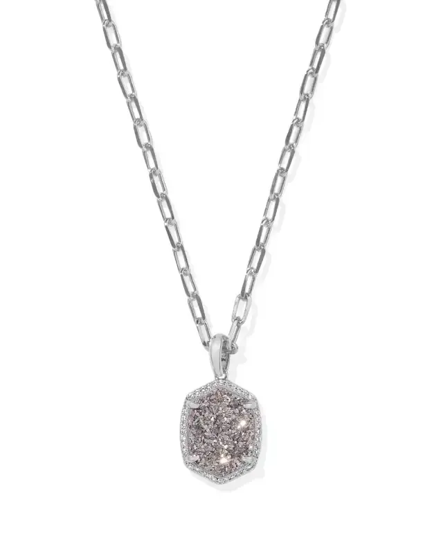 Daphne Framed Pendant Necklace Rhodium Platinum Drusy