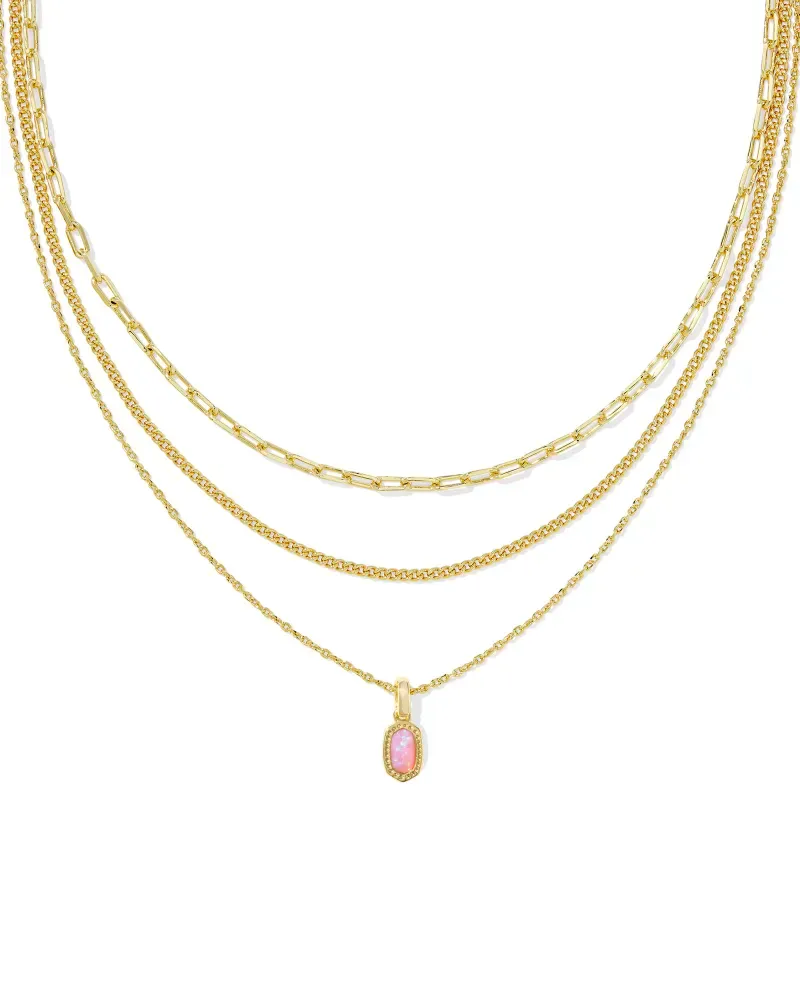 Mini Elisa Triple Strand Necklace Gold Carnation Opal