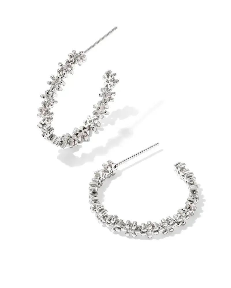 Nydia Rhodium Hoop Earring White Crystal