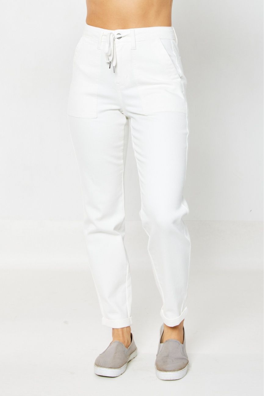 High Waist Cuffed Jogger- White