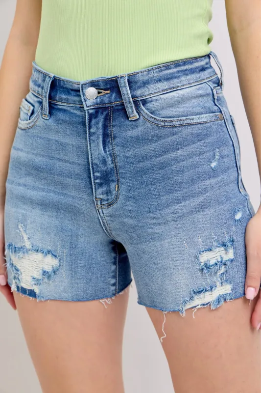 High Waist Shorts with Stitch Over Destroy Detail  2XL