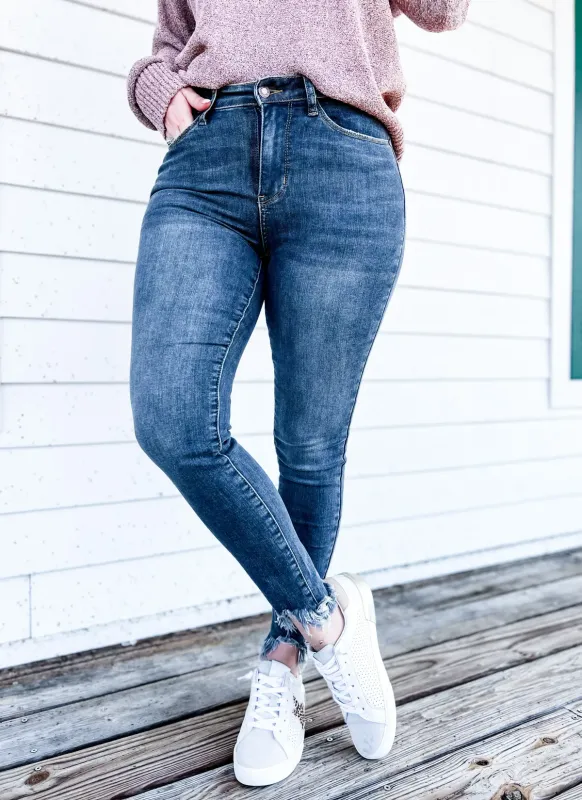 High Waisted Skinny w/ Destroy &amp; Shark Bit Hem