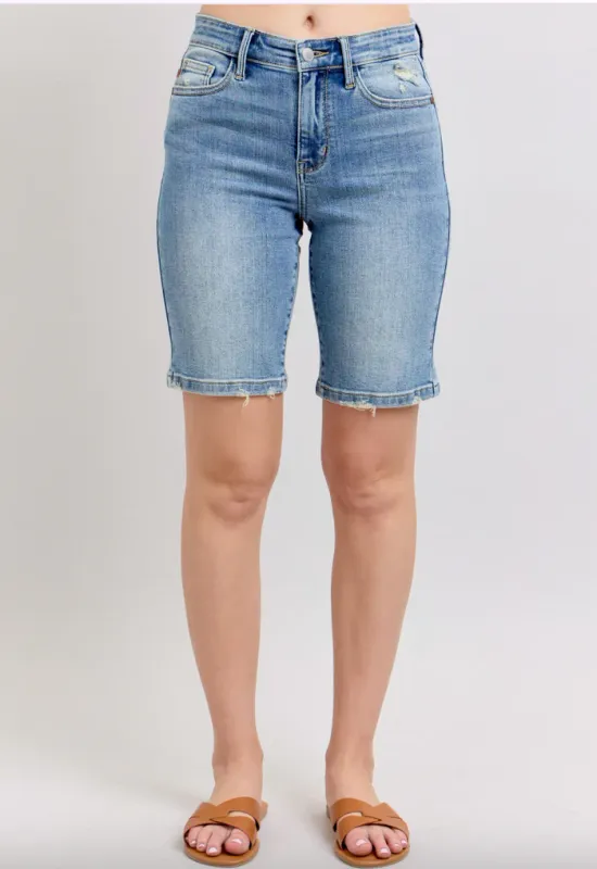 High Waist Vintage Wash Bermudas