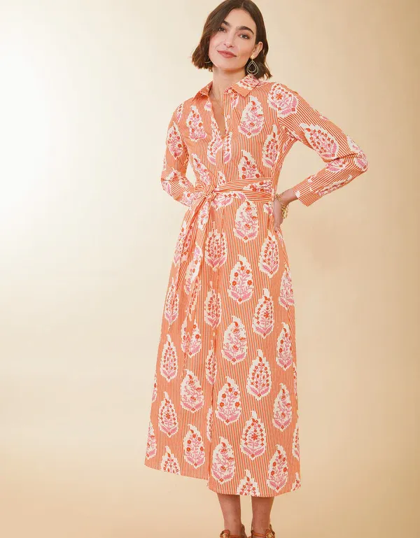 Marianne Shirt Dress Richmond Hill Stripe Floral Motif Red