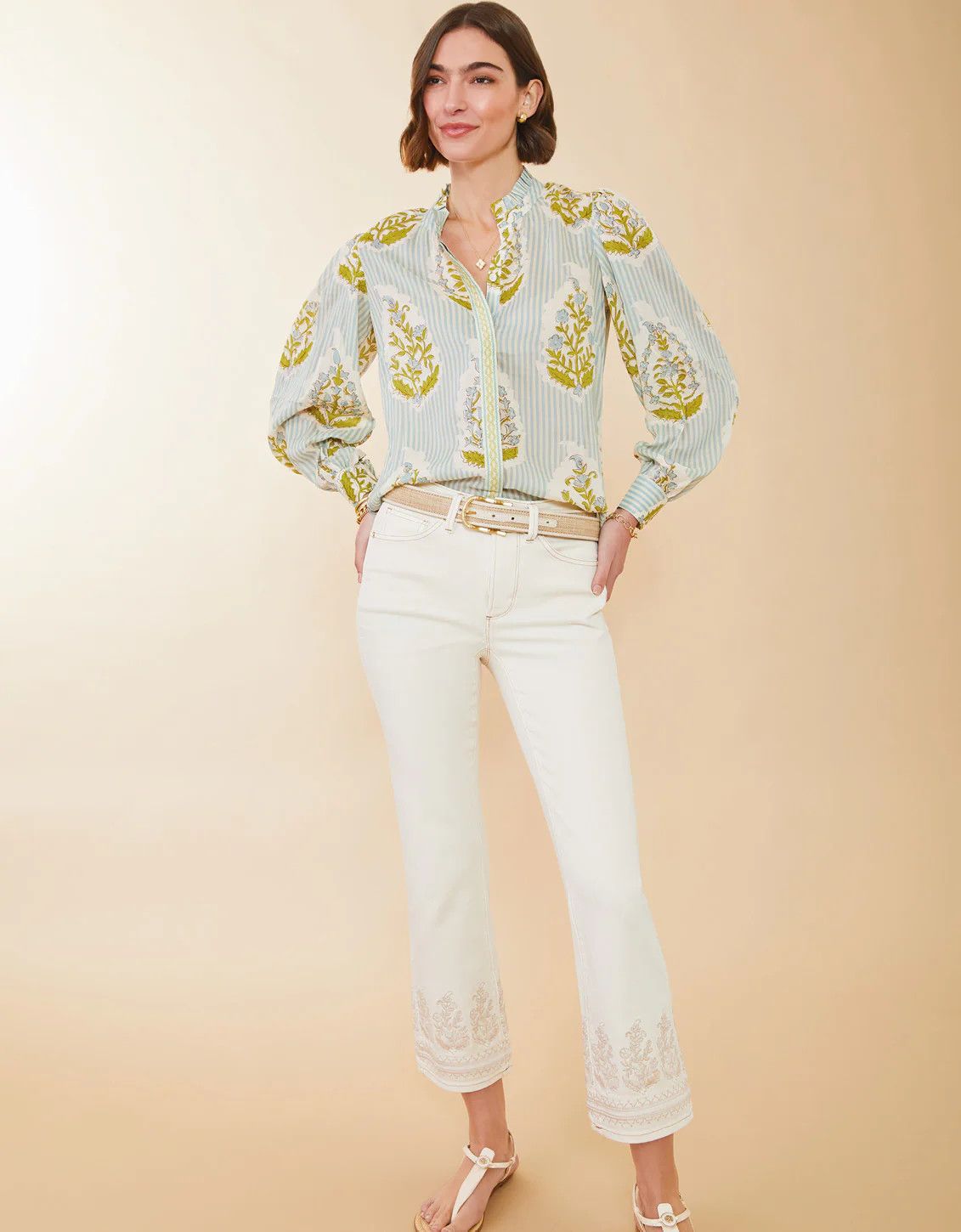 Laurita Blouse Richmond Hill Stripe Floral Motif Surf