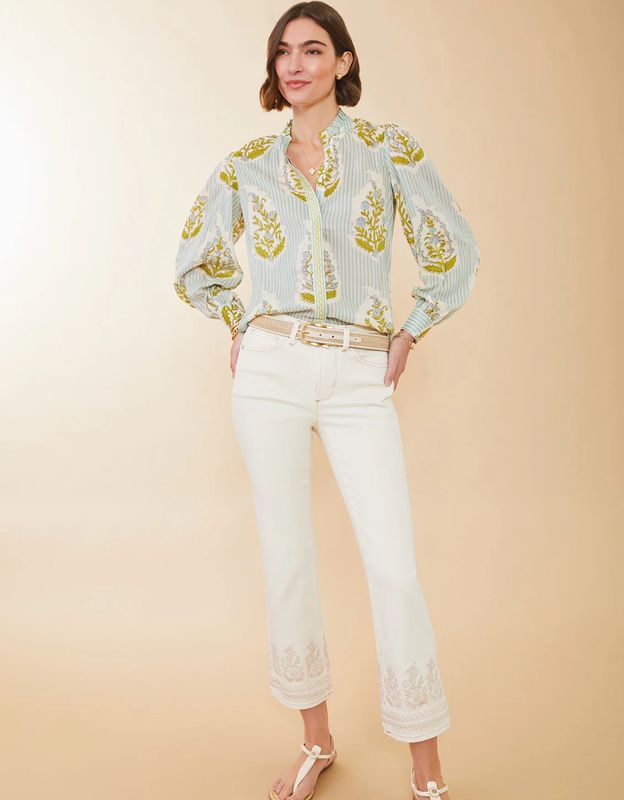 Laurita Blouse Richmond Hill Stripe Floral Motif Surf