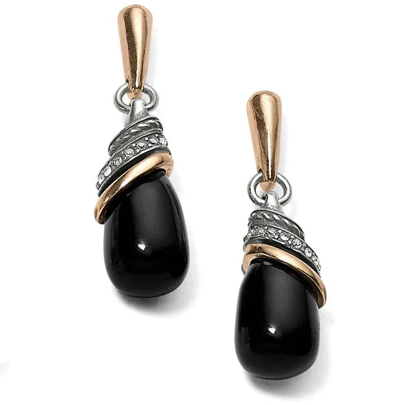 Neptune&#39;s Rings Black Agate Teardrop Earrings; Size : Black