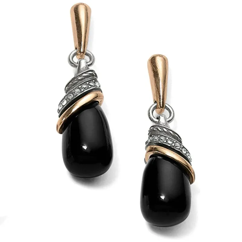 Neptune&#39;s Rings Black Agate Teardrop Earrings; Size : Black
