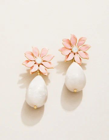 Floral Dew Drop Earrings Pink/White