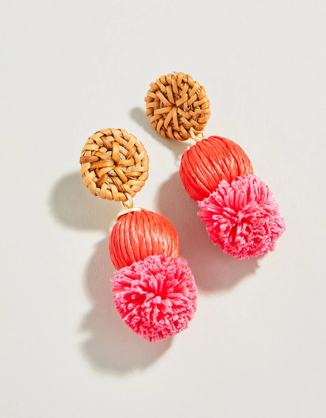 Straw Pom Earrings Red