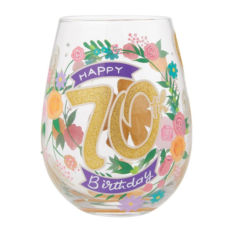 Happy 70th Birthday Stemless Wine Glass