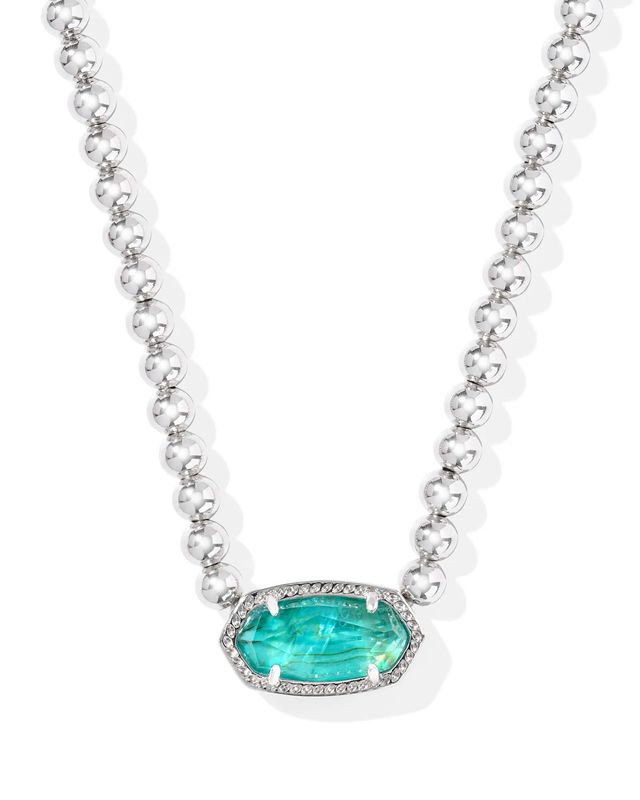 Elisa Beaded Necklace Rhodium Bright Aqua Illusion