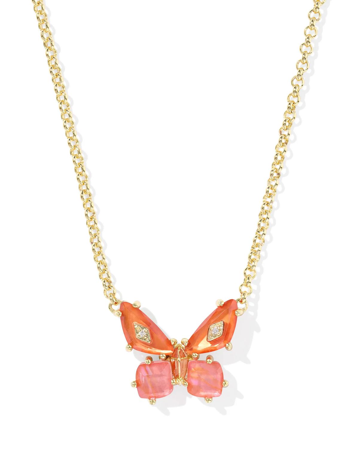 Bianca Butterfly Pendant Necklace Gold Orange Mix
