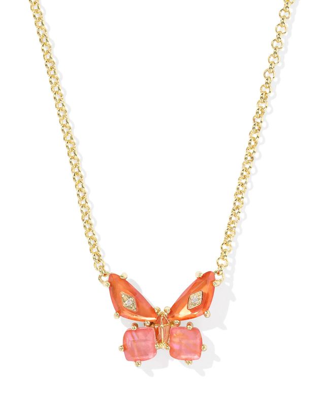 Bianca Butterfly Pendant Necklace Gold Orange Mix