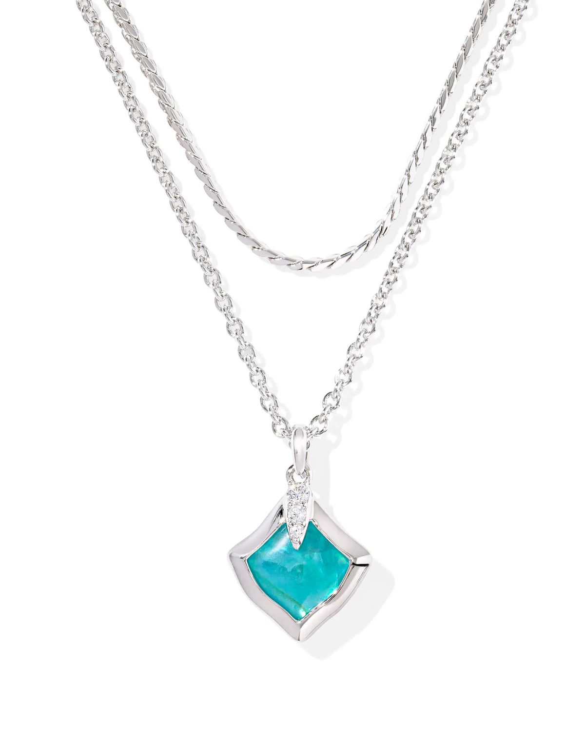 Joelle Multistrand Necklace Rhodium Bright Aqua Illusion