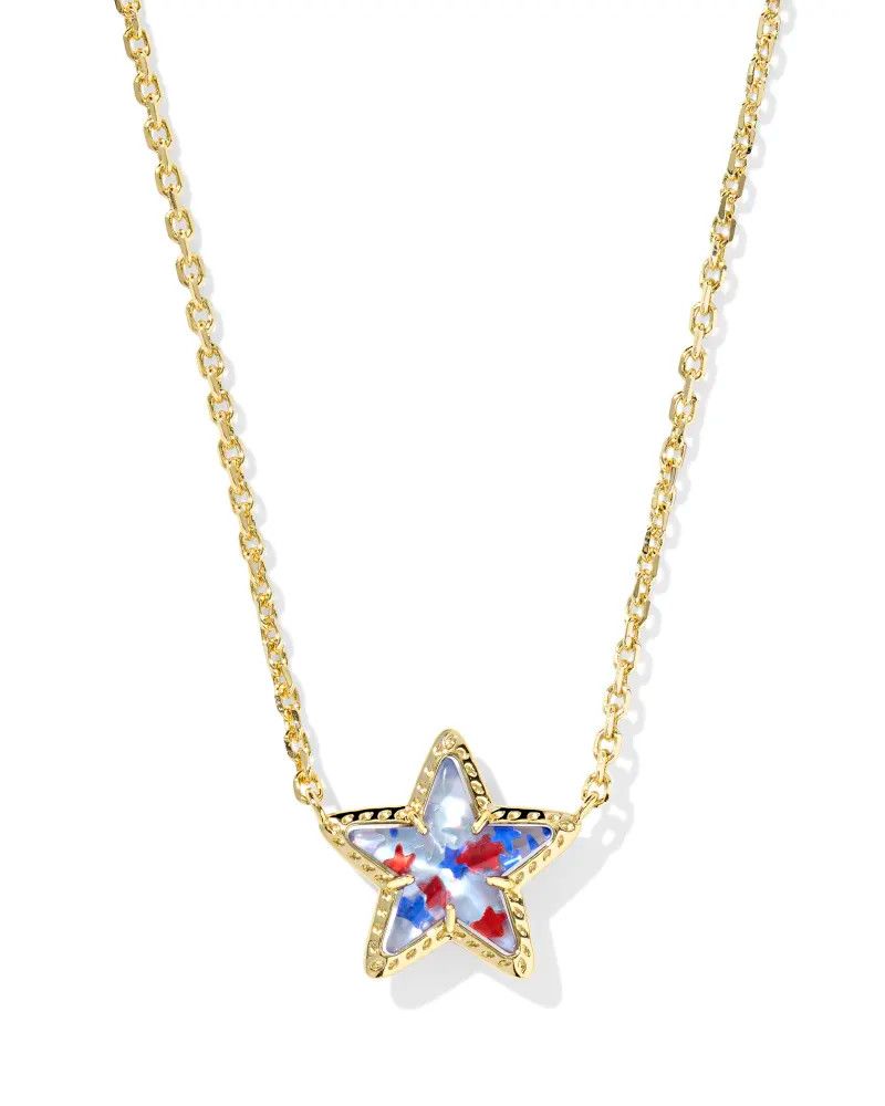 Cassidy Short Pendant Necklace Gold Red White Blue Illusion