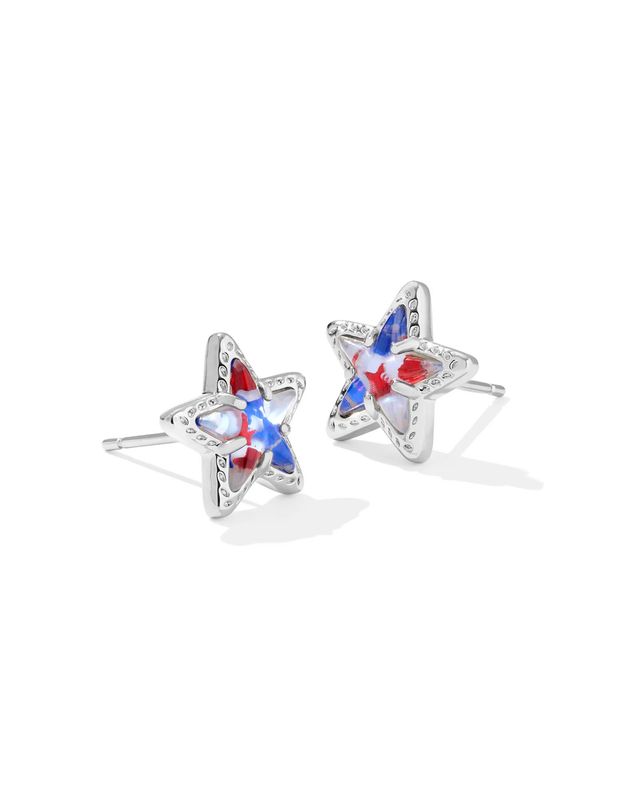 Cassidy Stud Earrings Rhodium Red White Blue Illusion